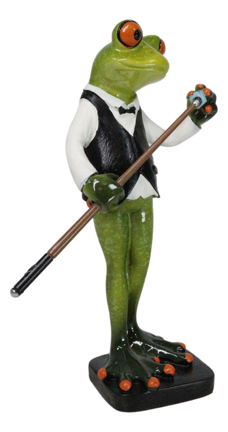 Bow Tie Billiards Pro Green Toad Frog Applying Chalk to Pool Cue Tip Figurine