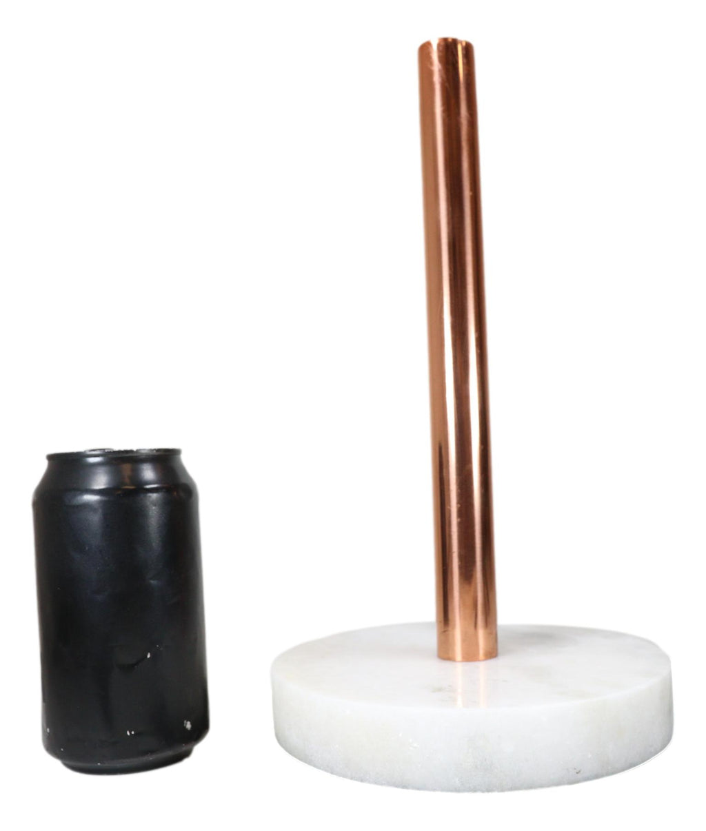 Natural Round White Marble With Copper Tone Metal Rod Modern Paper Towel  Holder