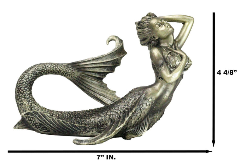 Nautical Aged Bronze Resin Seductive Mermaid Siren With Fishnets Figurine 7"L