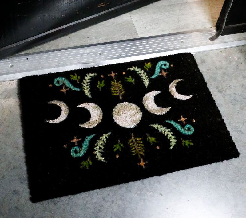 Dark Forest Moon Phase Wiccan Black Coir Coconut Fiber Floor Mat Doormat