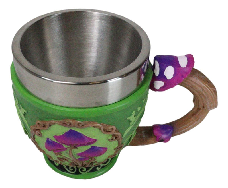 Wicca Whimsical Magic Mushrooms Fungus Forest Green Tea Cup Mug With Handle