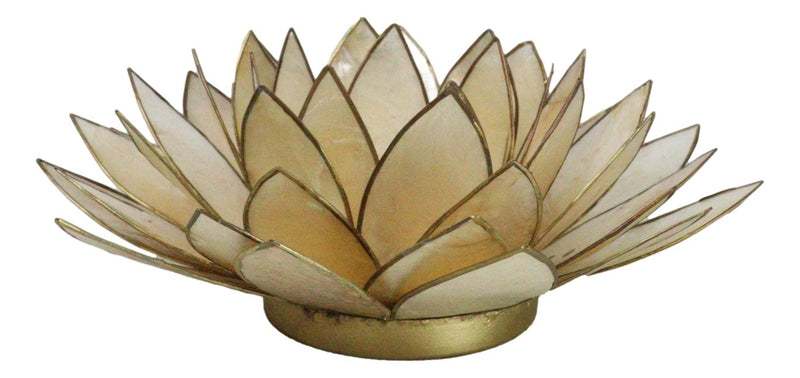 Smoke Brown Capiz Seashells Lotus Flower Votive Tea Light Candle Holder 8.5"D