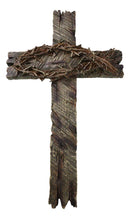 Rustic Western Faux Distressed Wood Crown Of Thorns Ichthys Fish Wall Cross