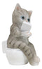 Shorthair Grey Cat Kitten Bookworm with Book Sitting On Toilet Potty Figurine