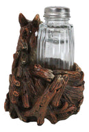 Western Wild And Free Faux Wood Tree Logs Horse Bust Salt Pepper Shakers Holder