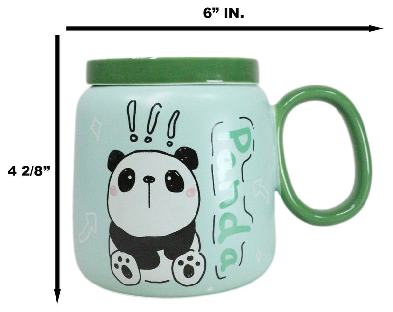 Whimsical Anime Green Giant Panda 16oz Ceramic Mug Cup With Lid And Glass Straw