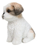 Adorable Lifelike Shih Tzu Puppy Dog Sitting Figurine with Glass Eyes Home Decor