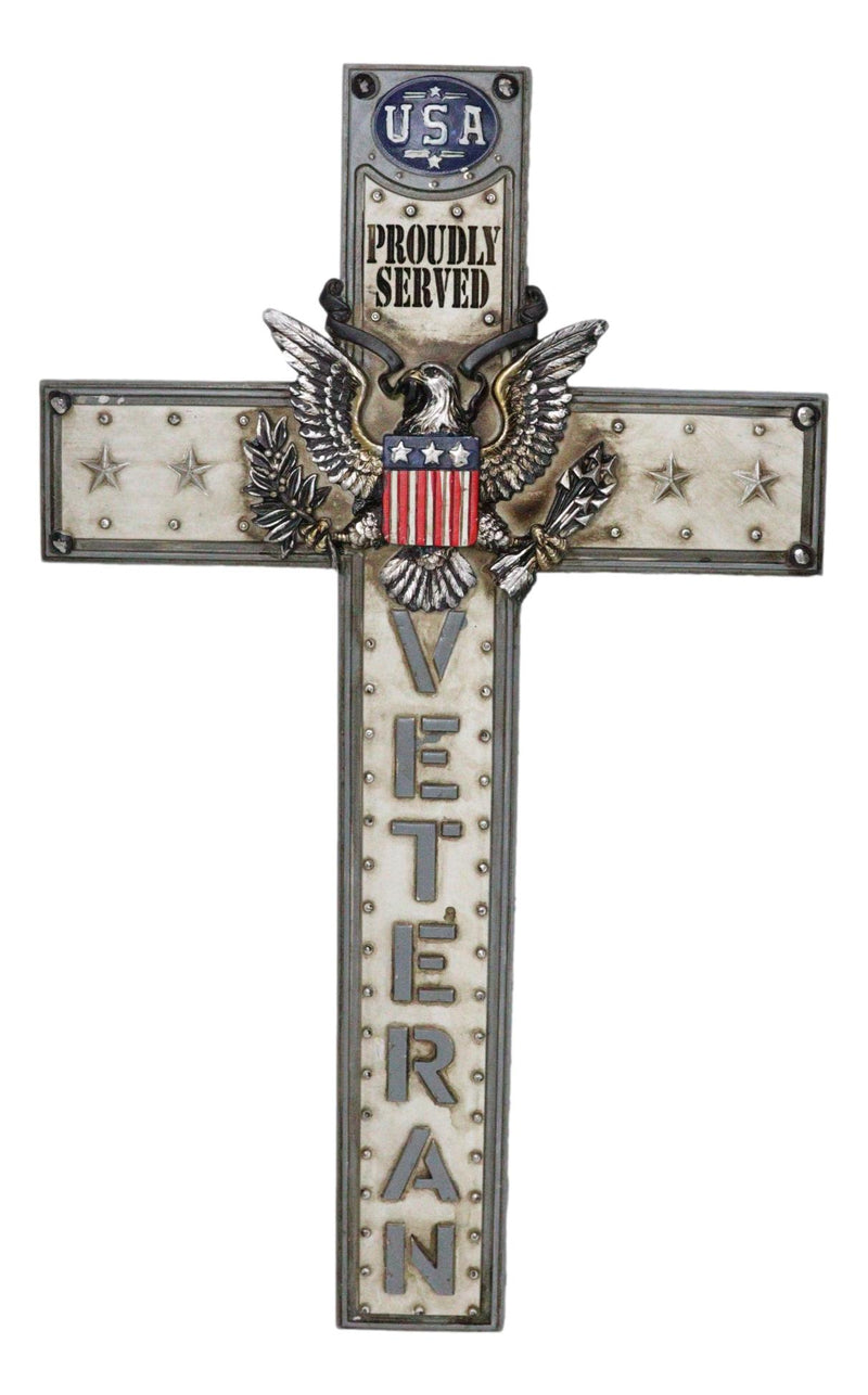 Western USA Proudly Served Flag American Great Seal Eagle Veteran Wall Cross