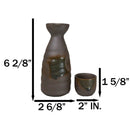 Glazed Ceramic Abstract Clay Brown Japanese Sake Tokkuri Flask And 4 Cups Set