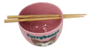 Furrybones Maneki Neko Cat Skeleton Pink Porcelain Bowl With Chopsticks Set