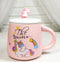 Pastel Pink Whimsical Unicorn Rainbow Shooting Star Mug With Spoon And Lid