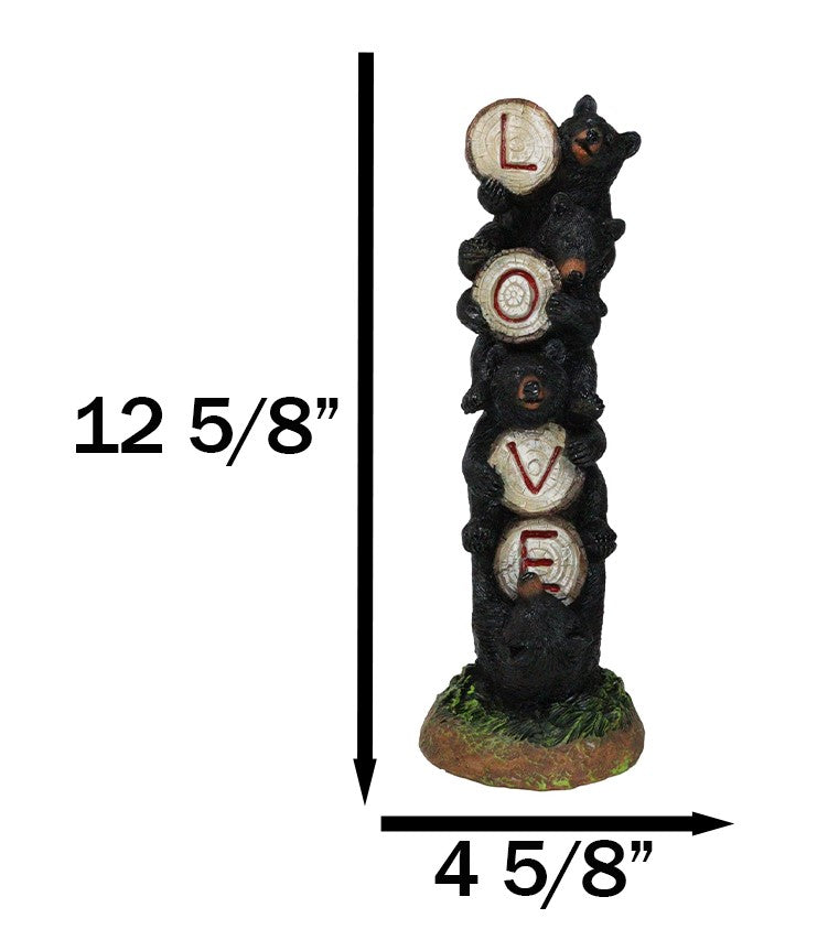 Rustic Forest Stacked Black Bear Cubs Holding Love Wood Slices Sign Figurine