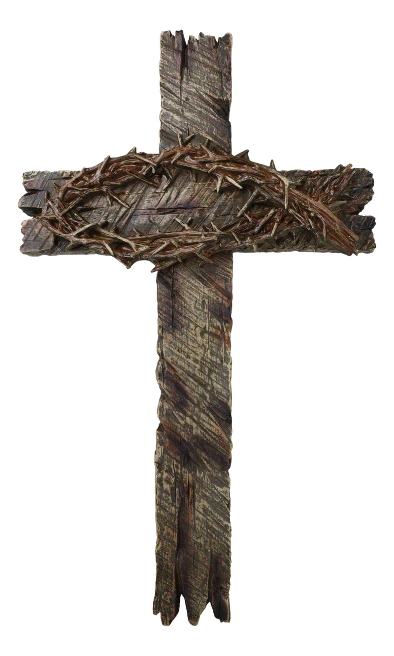 Rustic Western Faux Distressed Wood Crown Of Thorns Ichthys Fish Wall Cross