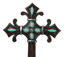 Rustic Southwestern Fleur De Lis French Lily Turquoise Gems Christian Wall Cross