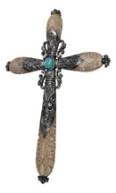 Western Fleur De Lis Floral Tooled Silver Scroll Filigree Turquoise Wall Cross