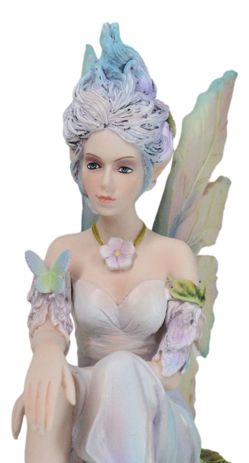 Sitting Elf Pixie Air Wind Elemental Fairy in Ethereal Rainbow Dress Figurine