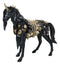 Gothic Macabre Black Dark Unicorn Horse With Skeleton Bones And Skulls Figurine