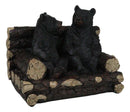 Rustic Black Bears Father And Son Family Sitting On Tree Logs Couch Figurine