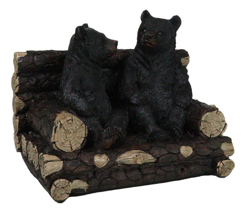 Rustic Black Bears Father And Son Family Sitting On Tree Logs Couch Figurine