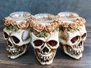 Gothic Skulls With Pink Roses Laurel Triple Votive Tea Light Candles Holder