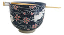 White Rabbit With Sakura Blossoms Ceramic Donburi Ramen Bowl With Chopsticks Set