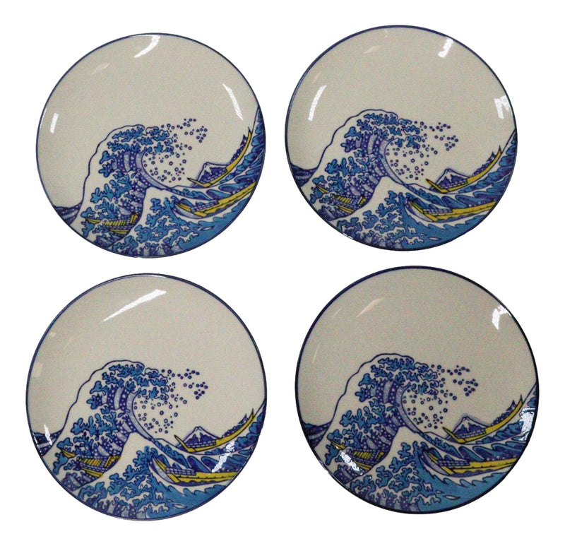 Pack Of 4 Hokusai The Great Wave Of Kanagawa Mount Fuji Round Appetizer Plates