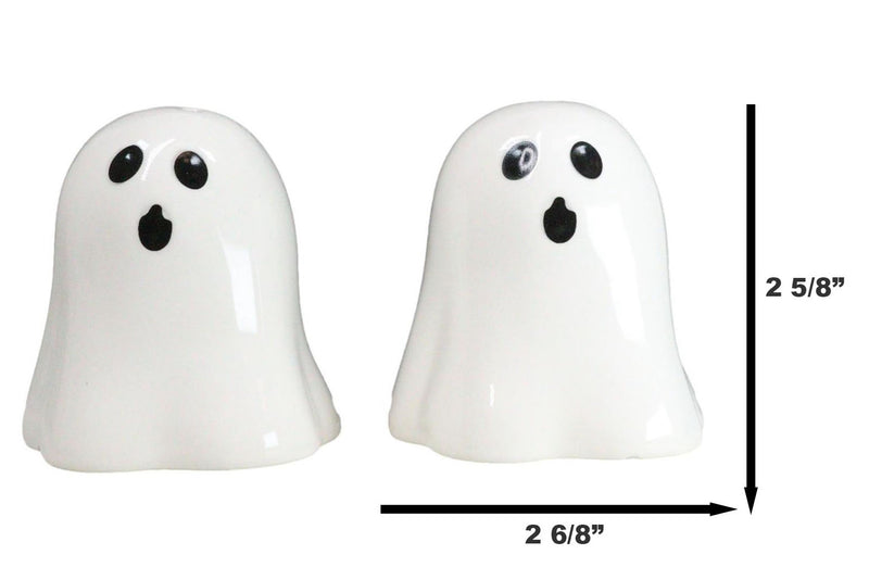 Halloween Gothic Spooky White Cloaked Ghosts Ceramic Salt And Pepper Shakers Set