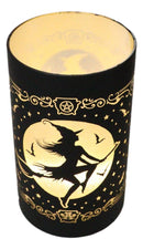 Wicca Witch by Moonlight On Broomstick with Bats LED Etched Glass Lantern Light