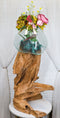 Bali Handicraft Natural Gamal Driftwood With Large Molten Glass Bowl Vase 29"H