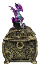 Metallic Purple Twilight Dragon Holding Rune Key On Treasure Chest Trinket Box