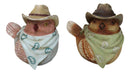 Set of 2 Western Howdy Cowboy and Cowgirl Birds with Hat And Scarf Piggy Bank