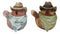 Set of 2 Western Howdy Cowboy and Cowgirl Birds with Hat And Scarf Piggy Bank