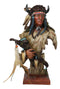 Native Indian Chief Warrior Hunter With Buffalo Horns And Feathers Bust Figurine