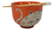 Orange Chubby Kitty Cat Ceramic Donburi Ramen Soup Bowl With Chopsticks Set