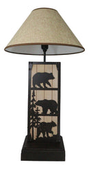 Rustic Western Black Bears In Forest Wood And Metal Bedside Desktop Table Lamp