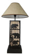 Rustic Western Black Bears In Forest Wood And Metal Bedside Desktop Table Lamp