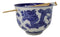 Blue White Oriental Dragon King Ceramic Donburi Ramen Bowl With Chopsticks Set