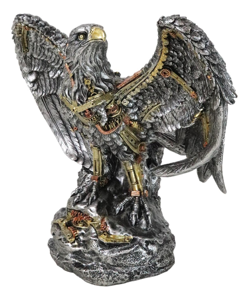 Large Geared Clockwork Steampunk Nano Cyborg Eagle with Open Wings Figurine