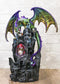 Large Rainbow Dragon On Castle Statue With Wyrmling In Egg LED Light Glass Ball