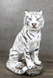 Rainforest Jungle Apex Predator White Bengal Tiger Sitting On Rock Figurine