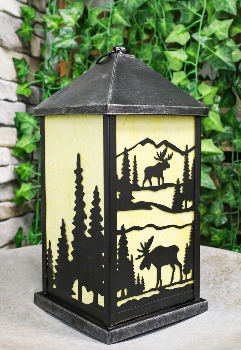 Rustic Deer Moose Scenic Forest Mountains Electric Metal Wall Or Floor Lantern