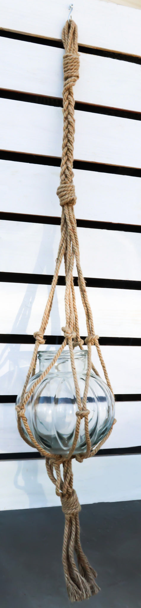 Rustic Farmhouse Woven Jute Rope Macrame Style Hanging Molten Glass Candleholder