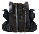 Dark Prophecy Raven Crow Perching On Black Roses Tombstone Figurine Bookends