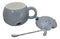 Whimsical Grey Chubby Feline Kitty Cat Cup Mug With Lid And Stirring Spoon