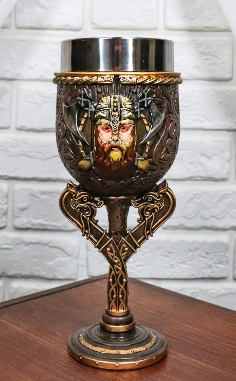 Viking Berserker Warrior Wine Goblet Chalice With Dragon Longship Boat Stem