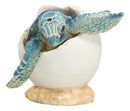 Pack Of 2 Marine Blue And Green Sea Turtle Hatchlings In Egg Shells Figurines