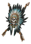 Southwestern Native Indian Chief Skull With Roach And Crossed Arrows Wall Decor