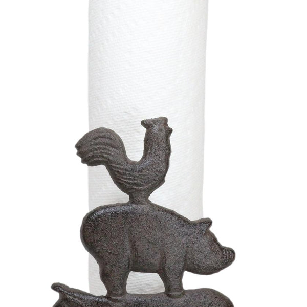 Cast Iron Rustic Holstein Cow With Scroll Art Kitchen Paper Towel Hold–  Ebros Gift