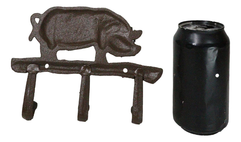 Cast Iron Rustic Farmhouse Hog Boar Pig 3 Peg Wall Hooks Organizer Hanger Plaque