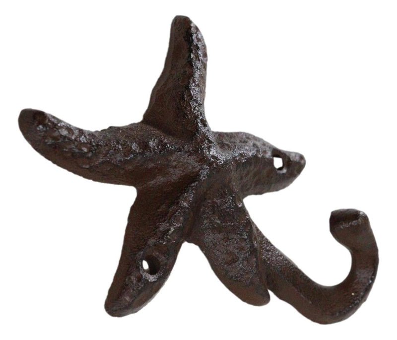 Set Of 3 Starfish Seashell Crab Cast Iron Decorative Wall Hooks